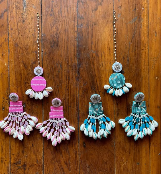 Shelley Bandhani Earrings and Tikka Set
